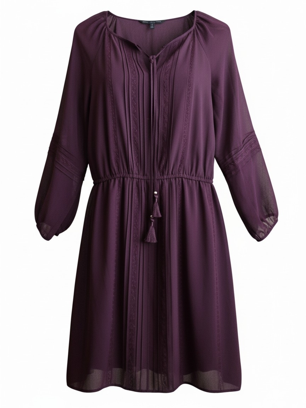 White House Black Market Plum Peasant Tie-Front Dress